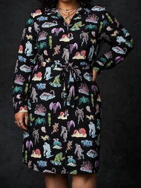 Pretty Snake Plus Cryptid Black Shirt Dress 3X Bigfoot Mothman Aliens Wendigo